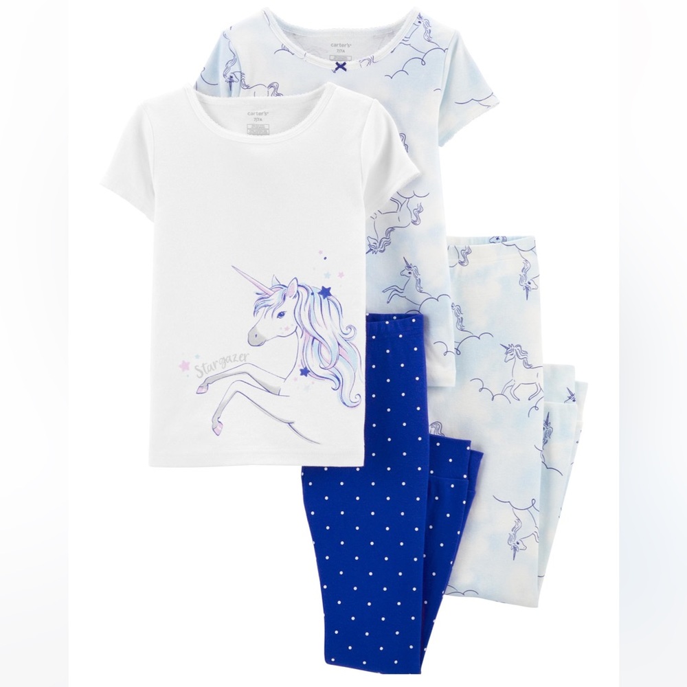 4-Piece Unicorn 100% Snug Fit Cotton PJs